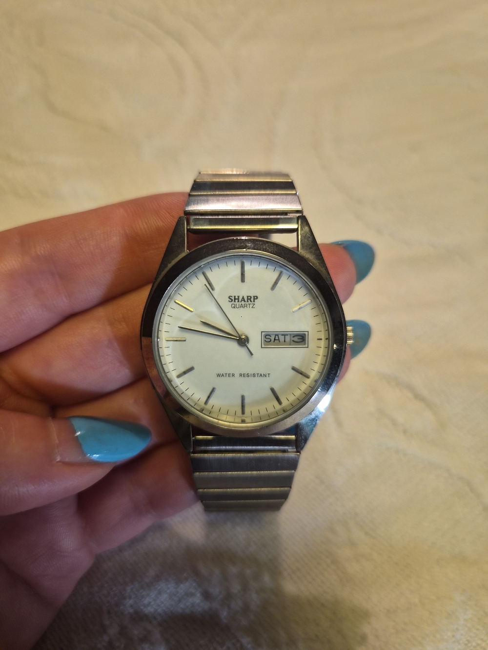 Vintage Mens Watch Sharp Silver Tone Round Face Japan Movement Quartz Minimalist
